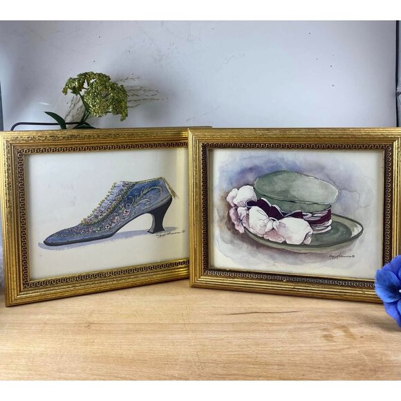 Vintage Peggy Abrams Signed Prints Set In Ornate Gold Frames - Picture 1 of 6